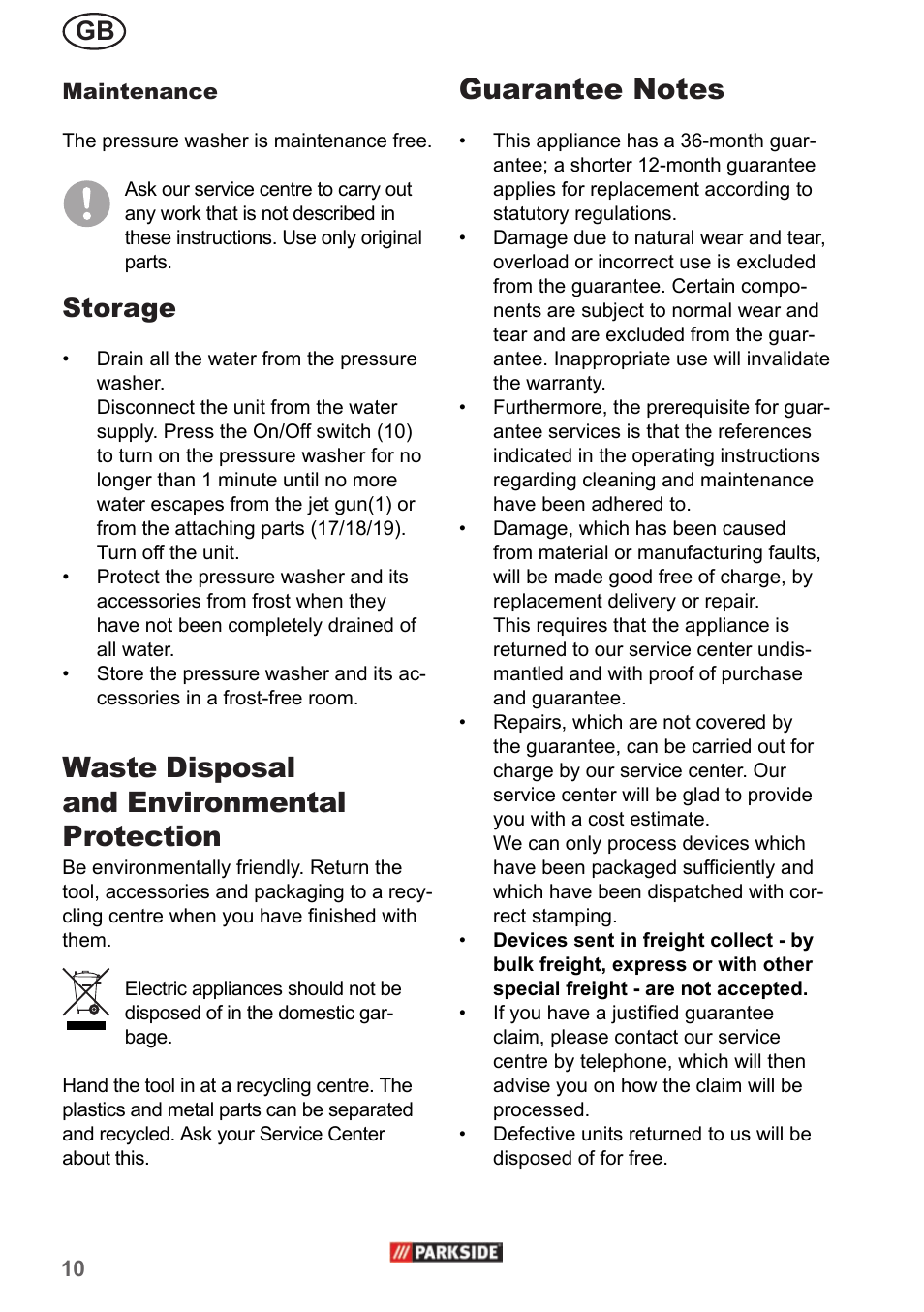 Waste disposal and environmental protection, Storage | Parkside PHD 150 A1 User Manual | Page 10 / 78