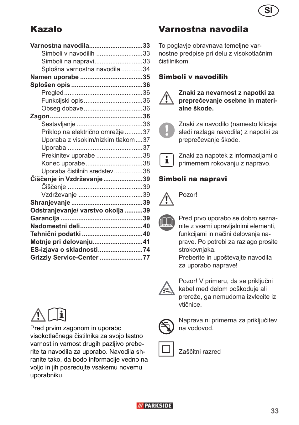 Si varnostna navodila, Kazalo | Parkside PHD 150 A1 User Manual | Page 33 / 78