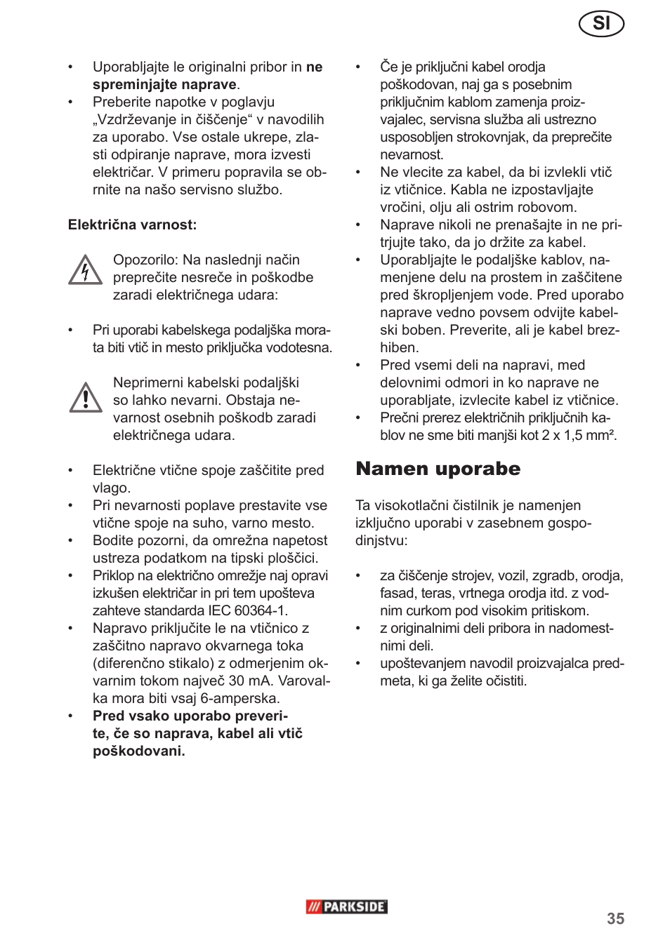 Namen uporabe | Parkside PHD 150 A1 User Manual | Page 35 / 78