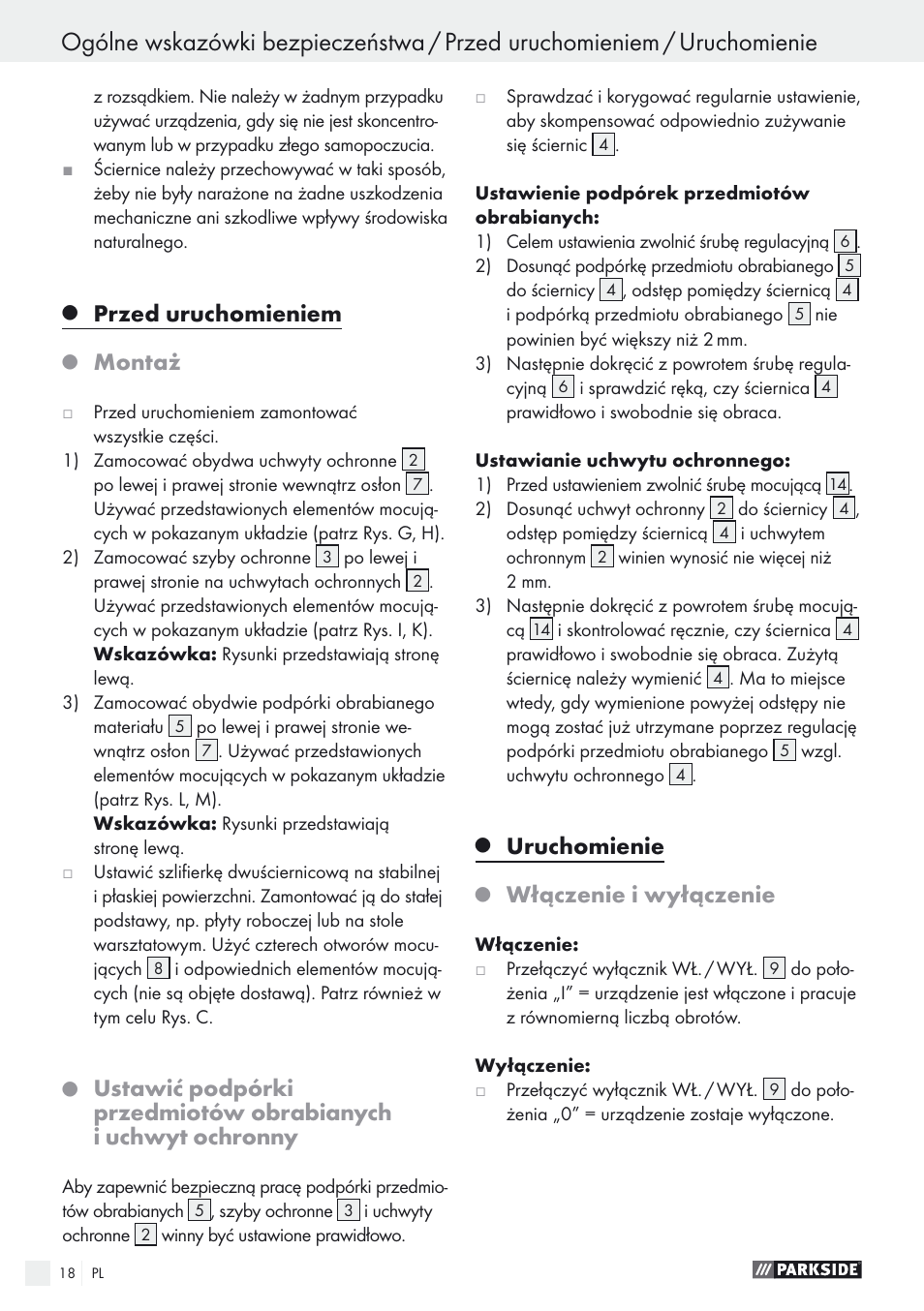 Przed uruchomieniem, Montaż, Uruchomienie | Włączenie i wyłączenie | Parkside PDOS 200 A1 User Manual | Page 18 / 66