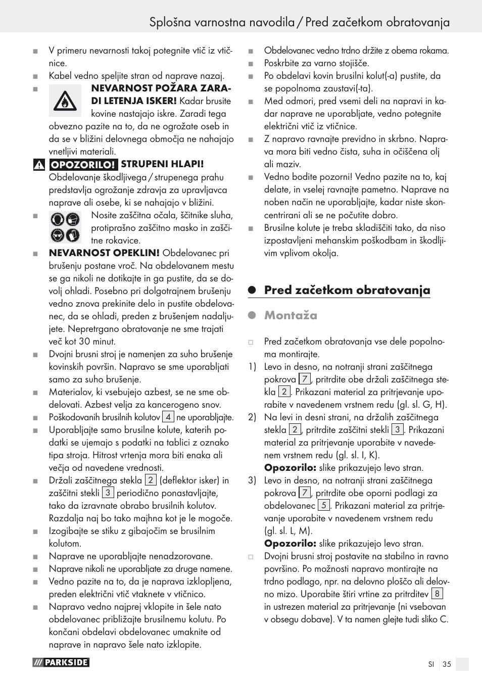 Pred začetkom obratovanja, Montaža | Parkside PDOS 200 A1 User Manual | Page 35 / 66