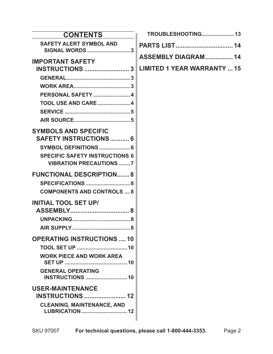 Harbor Freight Tools Model 97007 User Manual | Page 2 / 15
