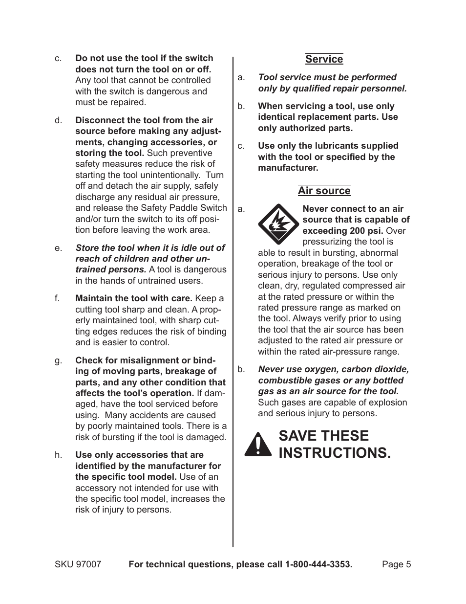 Save these instructions | Harbor Freight Tools Model 97007 User Manual | Page 5 / 15