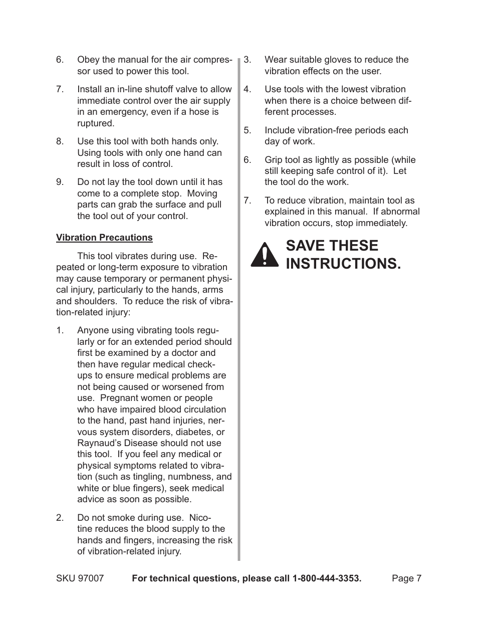 Save these instructions | Harbor Freight Tools Model 97007 User Manual | Page 7 / 15