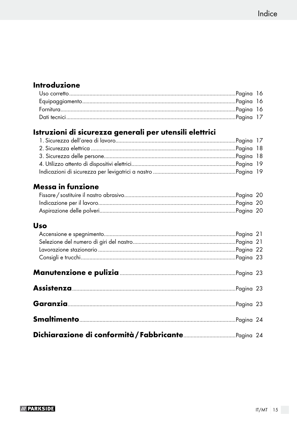 Indice | Parkside PBS 900 A1 User Manual | Page 15 / 55