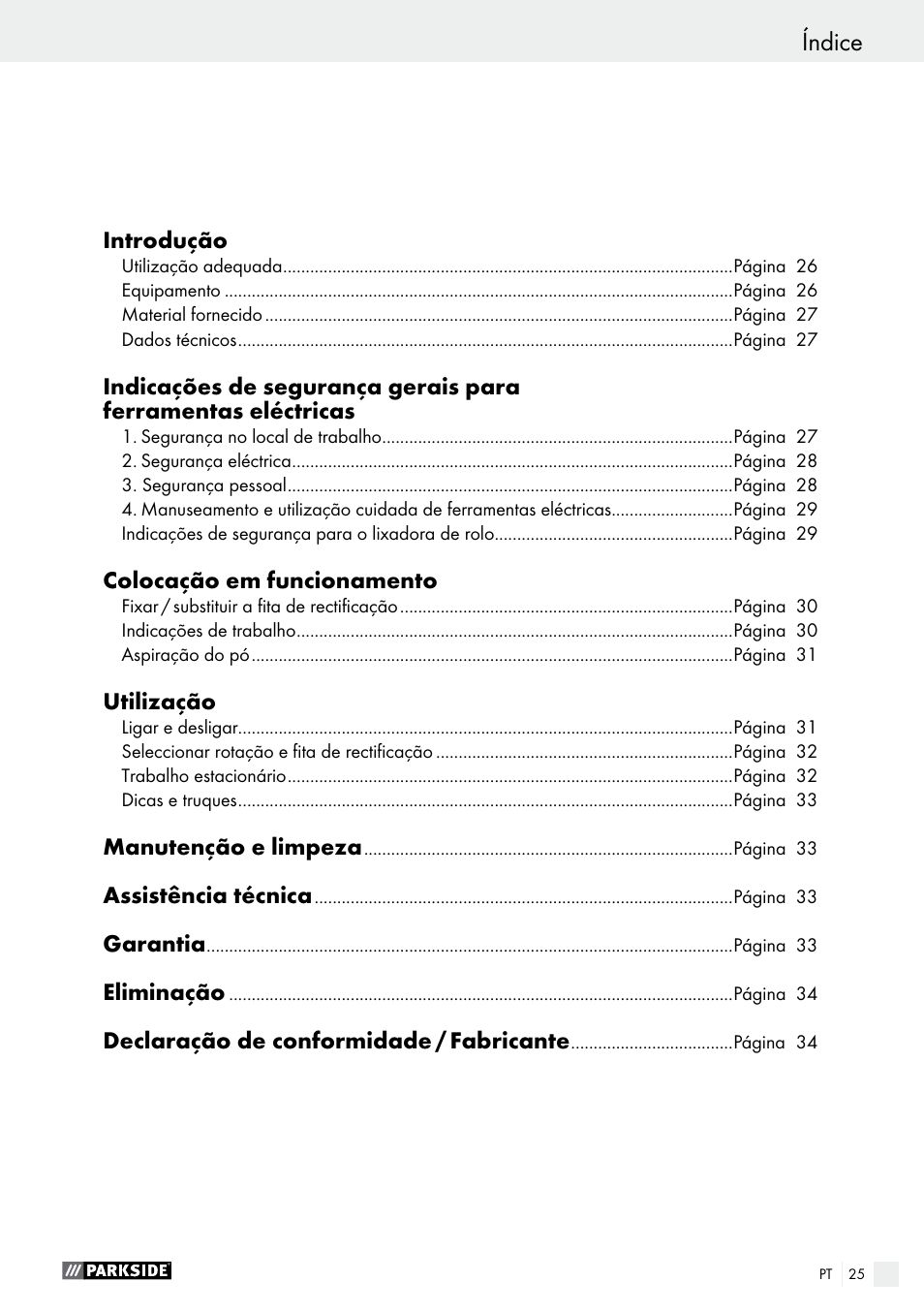 Índice | Parkside PBS 900 A1 User Manual | Page 25 / 55