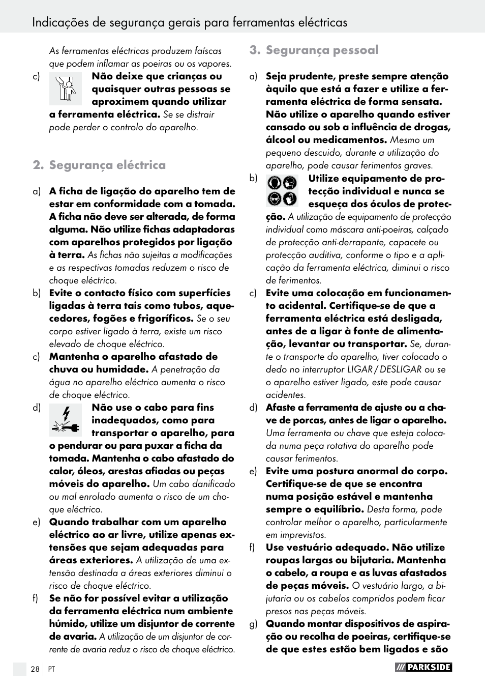 Segurança eléctrica, Segurança pessoal | Parkside PBS 900 A1 User Manual | Page 28 / 55