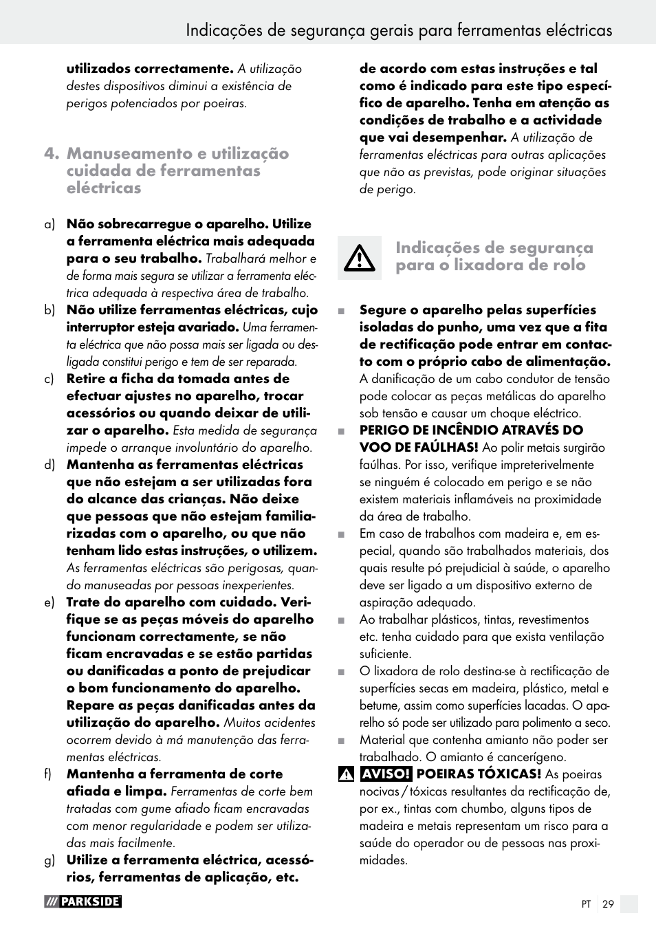 Indicações de segurança para o lixadora de rolo | Parkside PBS 900 A1 User Manual | Page 29 / 55