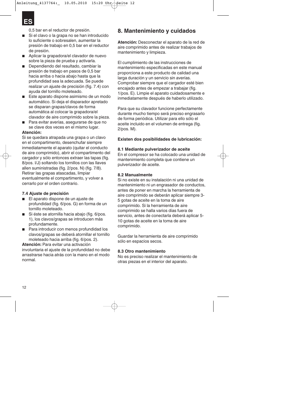 Mantenimiento y cuidados | Parkside PDT 40 A1 User Manual | Page 12 / 56