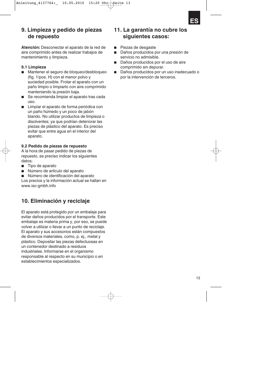 Limpieza y pedido de piezas de repuesto, Eliminación y reciclaje, La garantía no cubre los siguientes casos | Parkside PDT 40 A1 User Manual | Page 13 / 56