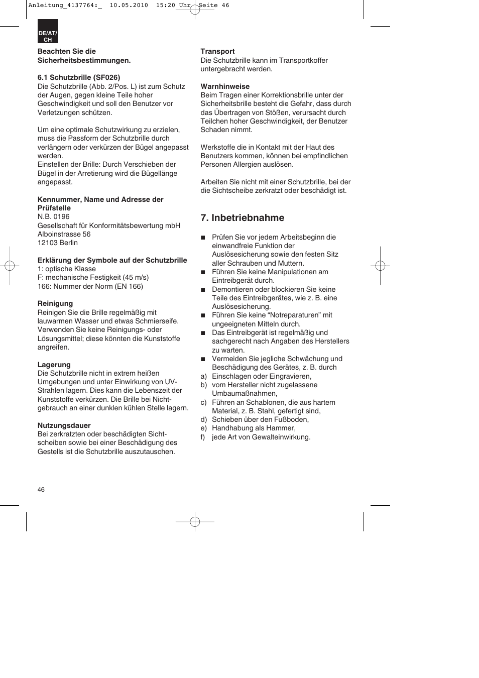 Inbetriebnahme | Parkside PDT 40 A1 User Manual | Page 46 / 56