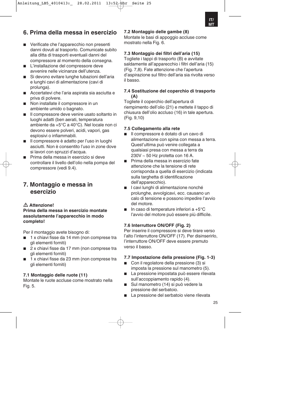 Prima della messa in esercizio, Montaggio e messa in esercizio | Parkside PKO 400 A1 User Manual | Page 25 / 72
