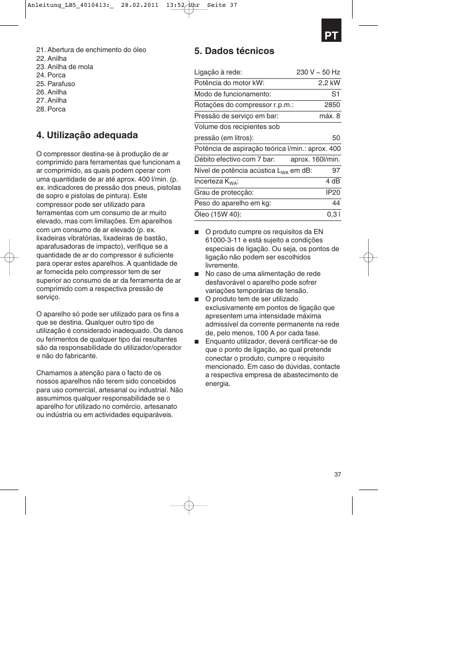 Utilização adequada, Dados técnicos | Parkside PKO 400 A1 User Manual | Page 37 / 72