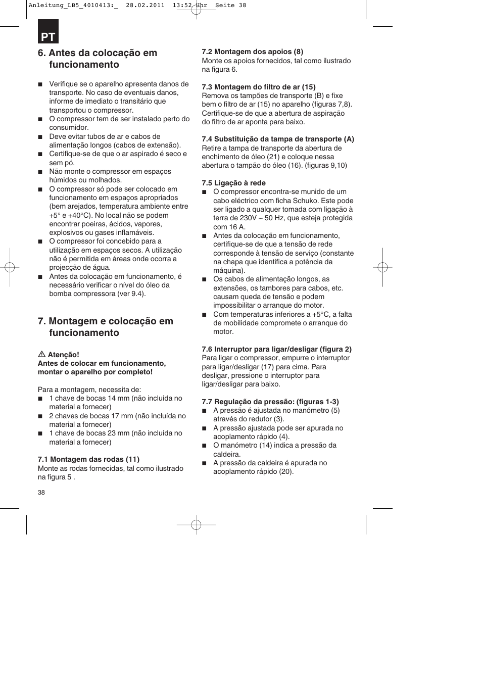 Antes da colocação em funcionamento, Montagem e colocação em funcionamento | Parkside PKO 400 A1 User Manual | Page 38 / 72