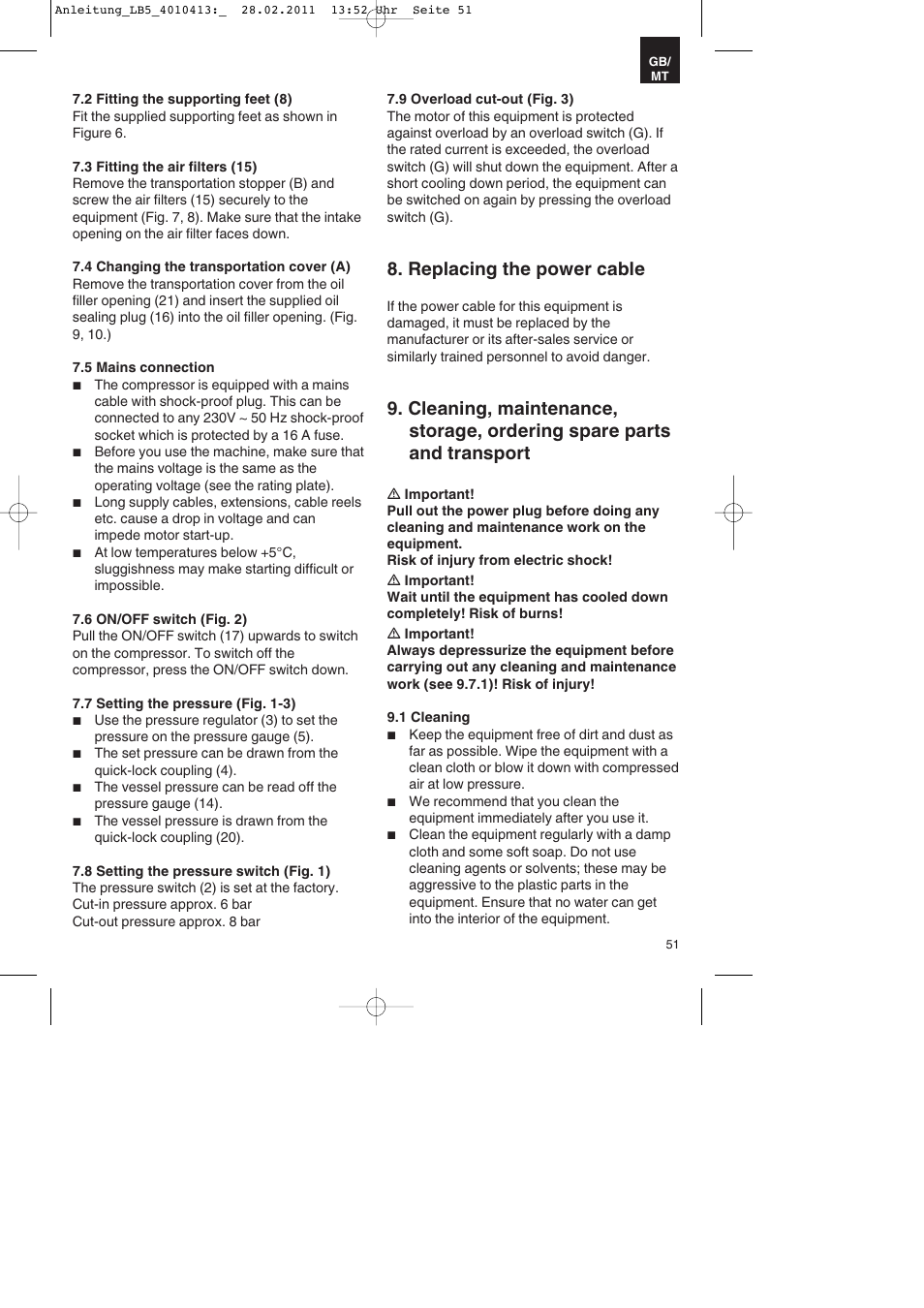 Replacing the power cable | Parkside PKO 400 A1 User Manual | Page 51 / 72