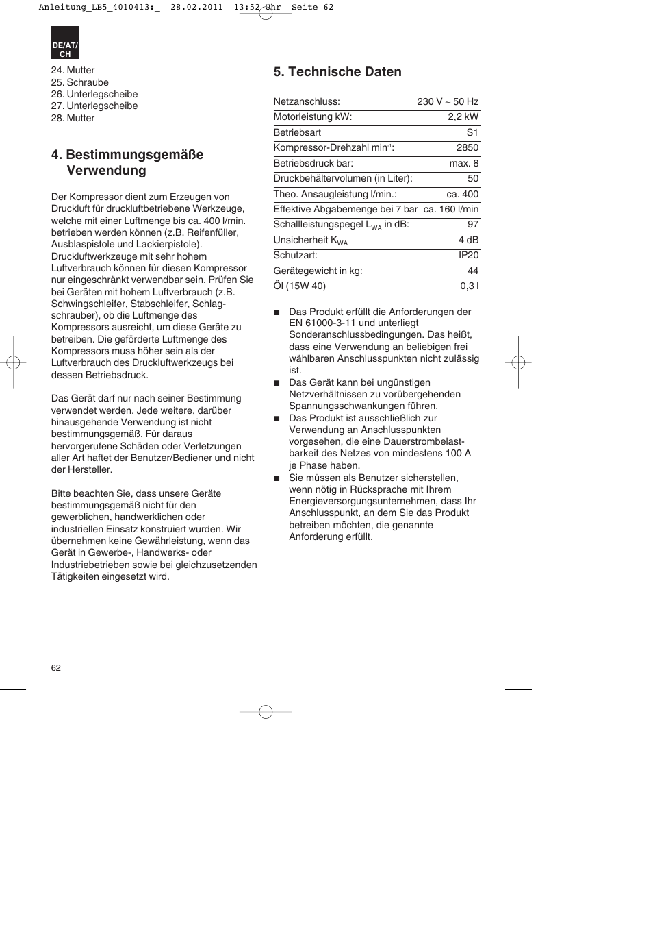 Bestimmungsgemäße verwendung, Technische daten | Parkside PKO 400 A1 User Manual | Page 62 / 72