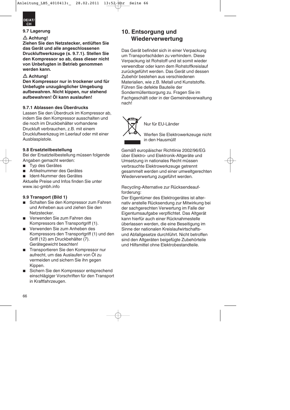 Entsorgung und wiederverwertung | Parkside PKO 400 A1 User Manual | Page 66 / 72