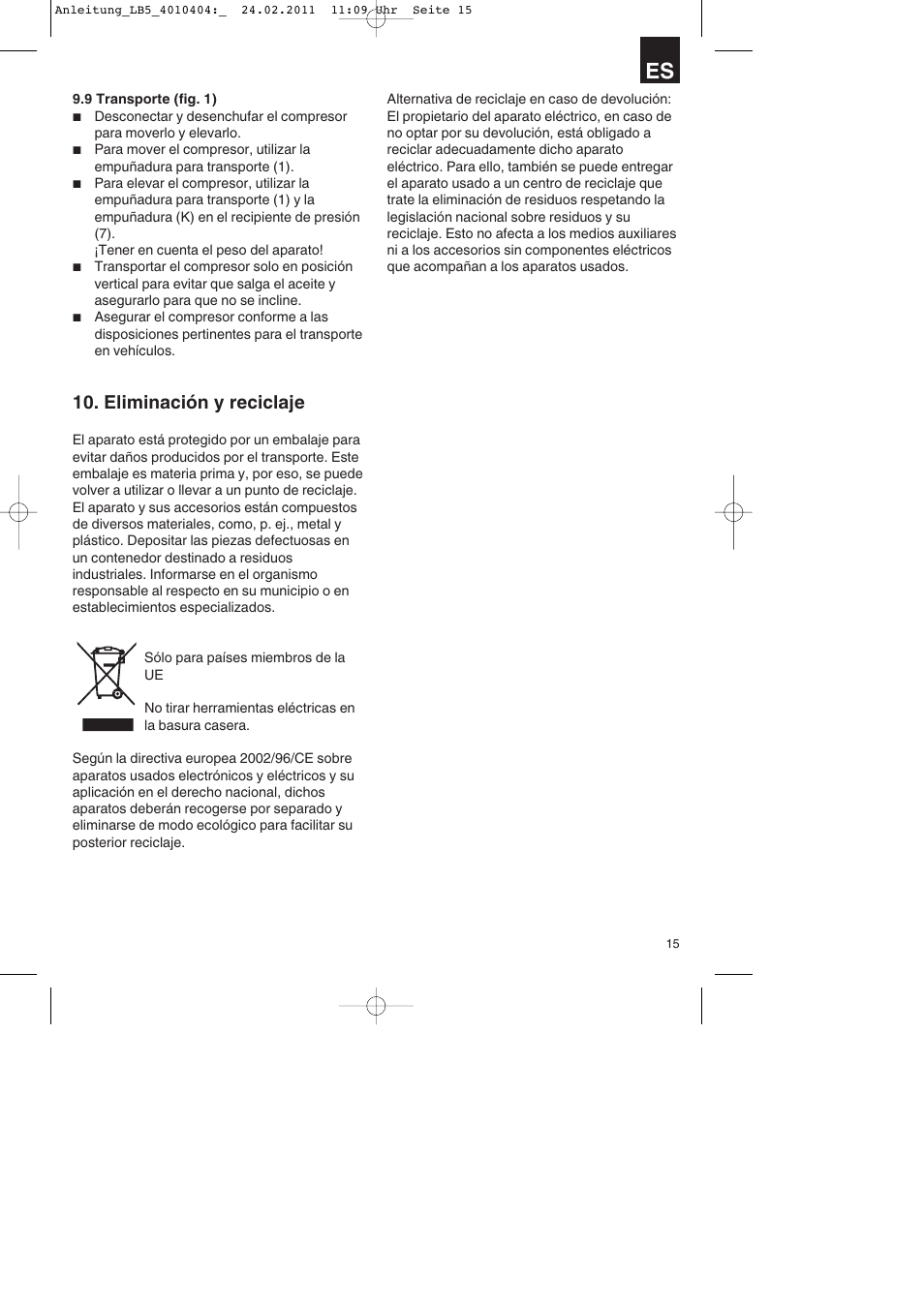 Eliminación y reciclaje | Parkside PKO 270 B2 User Manual | Page 15 / 72