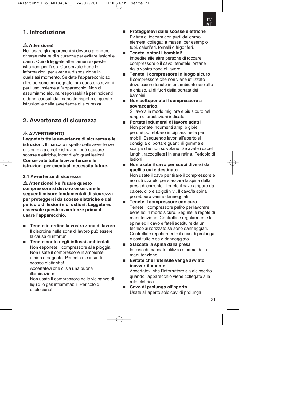 Introduzione, Avvertenze di sicurezza | Parkside PKO 270 B2 User Manual | Page 21 / 72