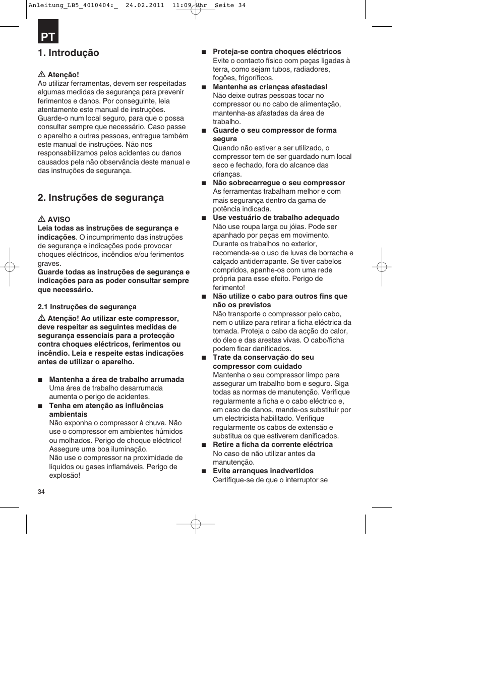 Introdução, Instruções de segurança | Parkside PKO 270 B2 User Manual | Page 34 / 72