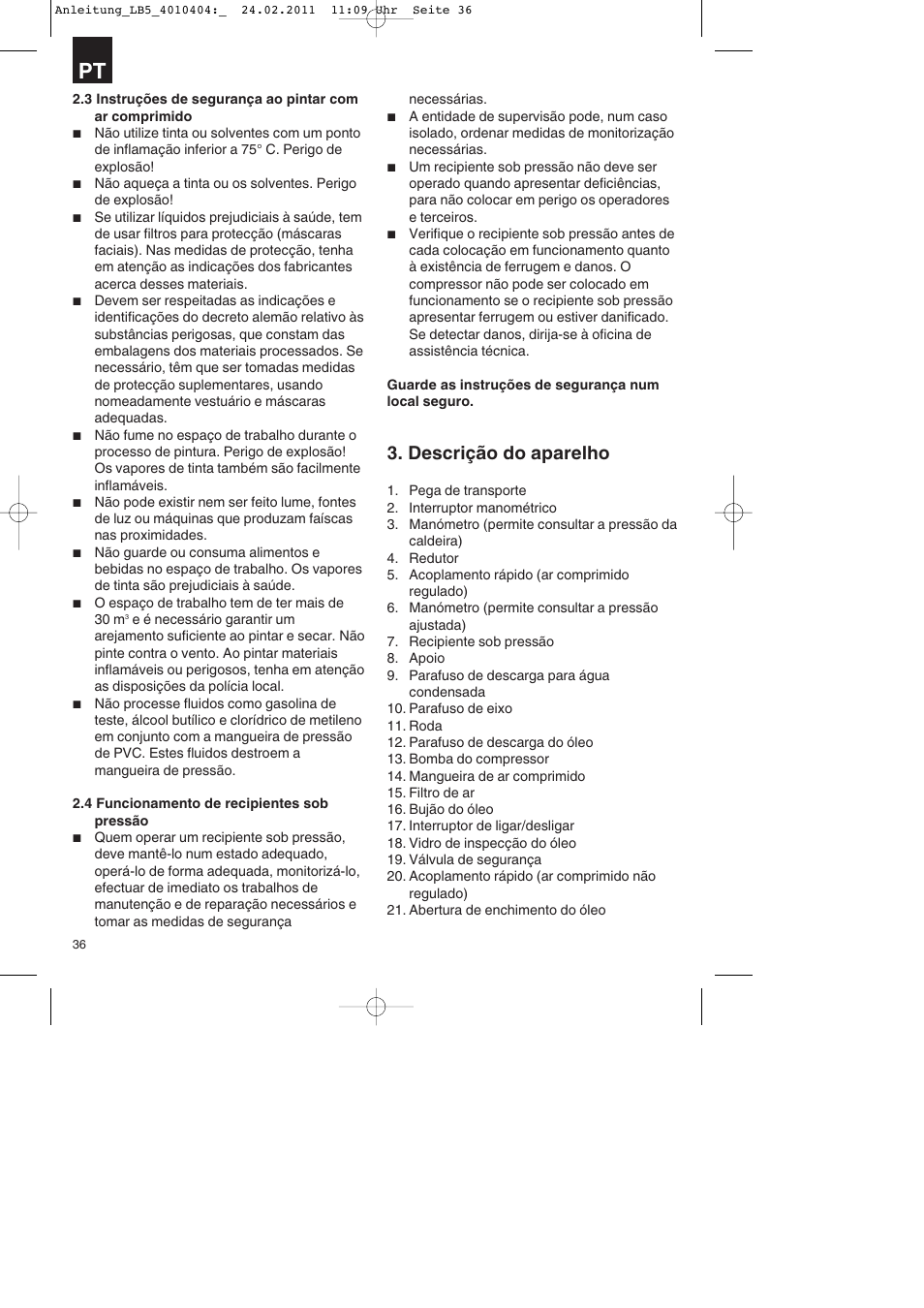 Descrição do aparelho | Parkside PKO 270 B2 User Manual | Page 36 / 72