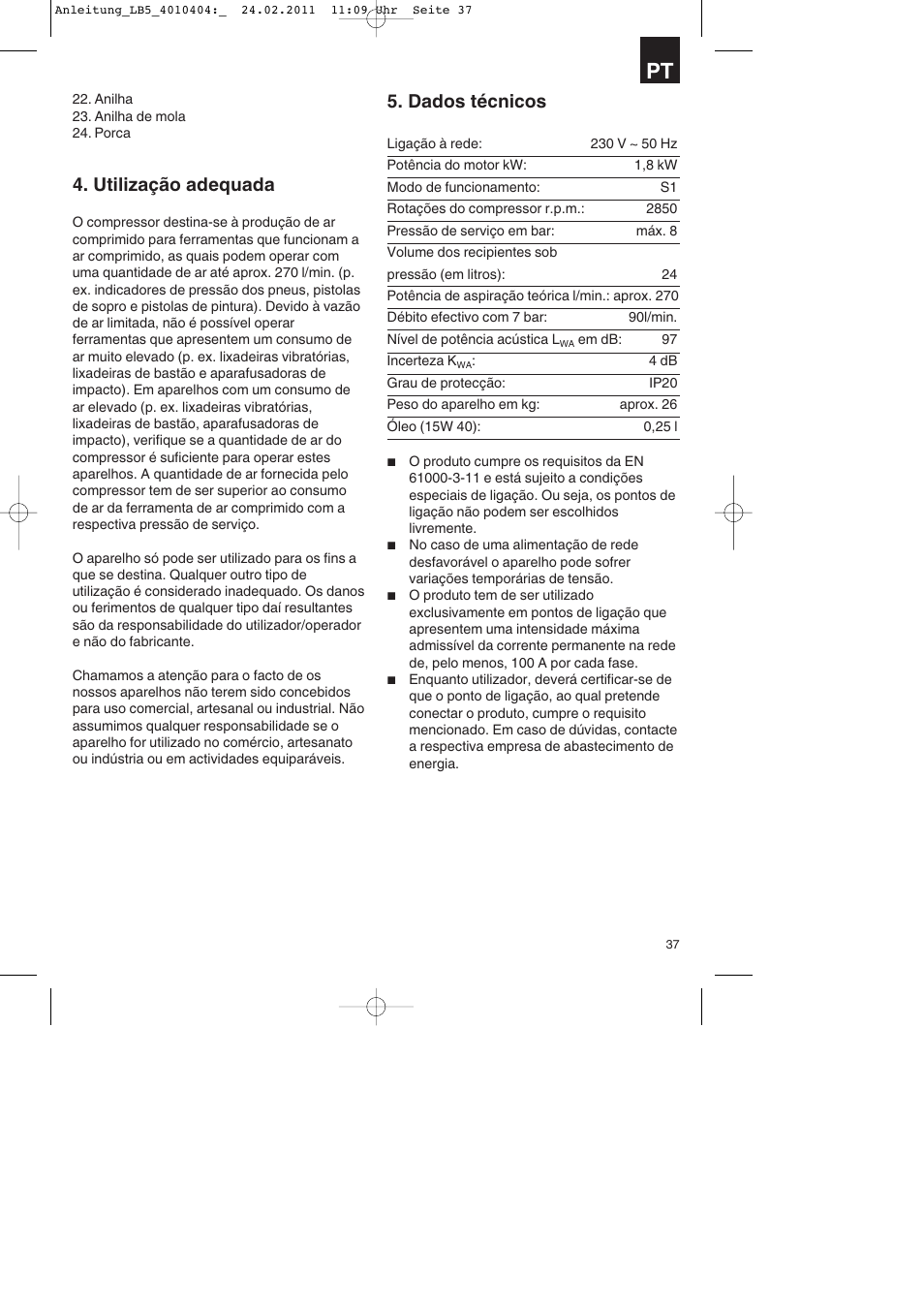Utilização adequada, Dados técnicos | Parkside PKO 270 B2 User Manual | Page 37 / 72
