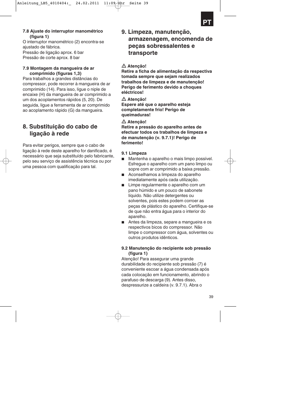 Substituição do cabo de ligação à rede | Parkside PKO 270 B2 User Manual | Page 39 / 72