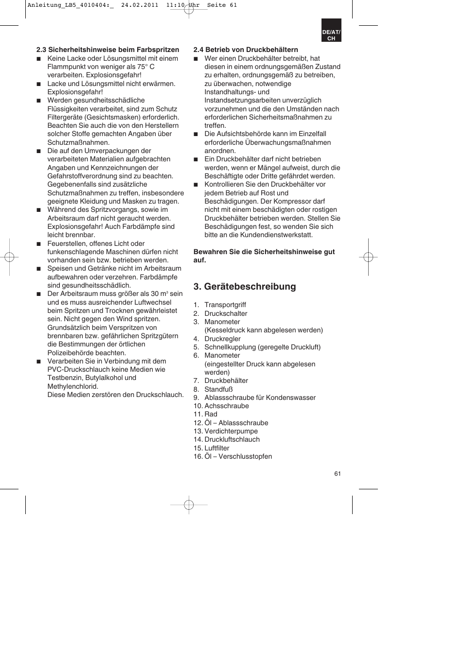 Gerätebeschreibung | Parkside PKO 270 B2 User Manual | Page 61 / 72