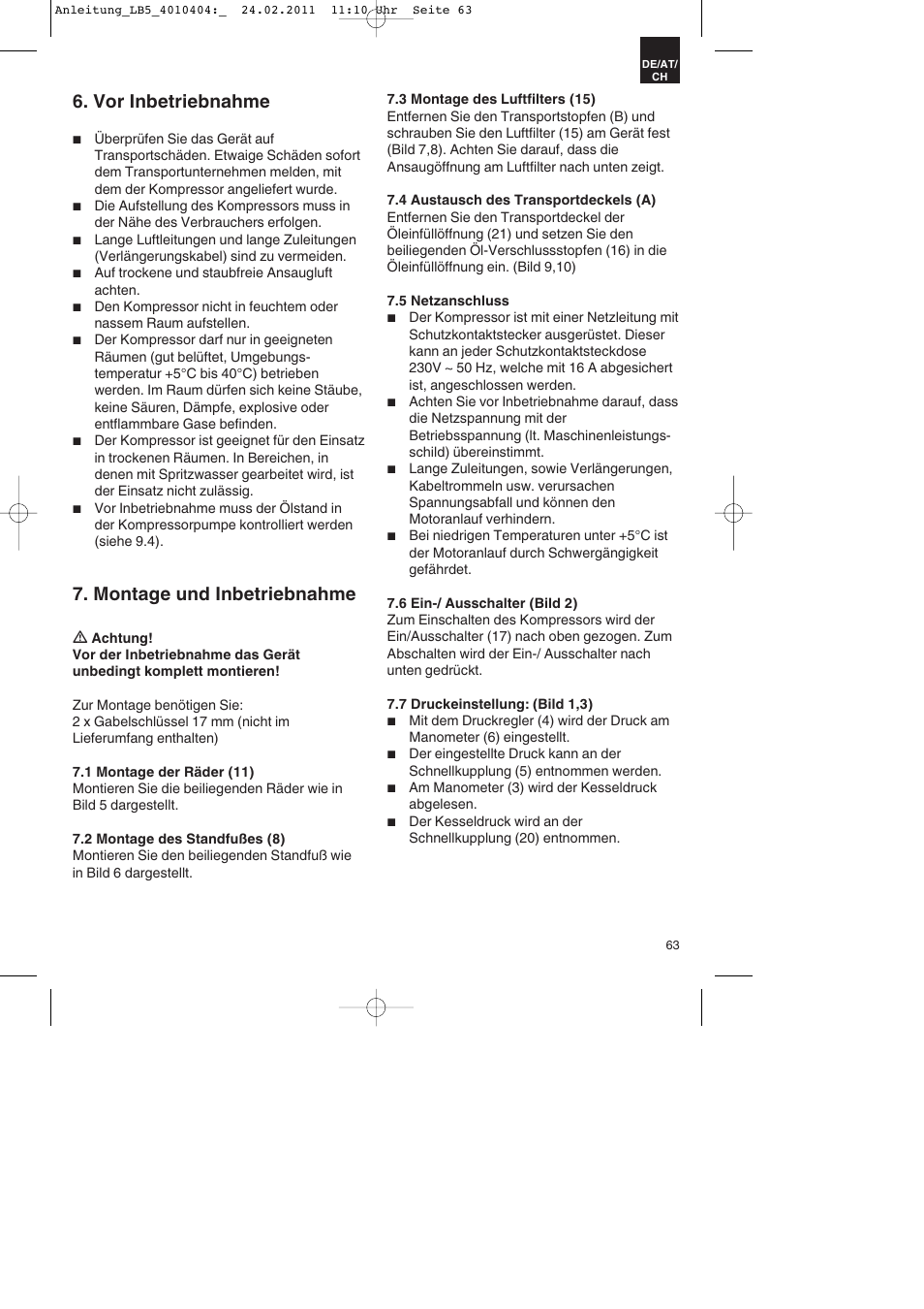 Vor inbetriebnahme, Montage und inbetriebnahme | Parkside PKO 270 B2 User Manual | Page 63 / 72