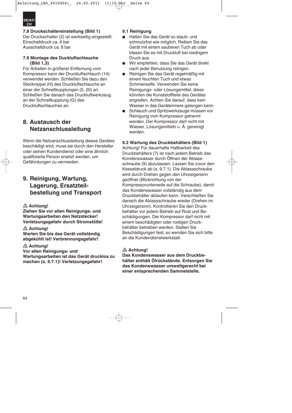 Austausch der netzanschlussleitung | Parkside PKO 270 B2 User Manual | Page 64 / 72