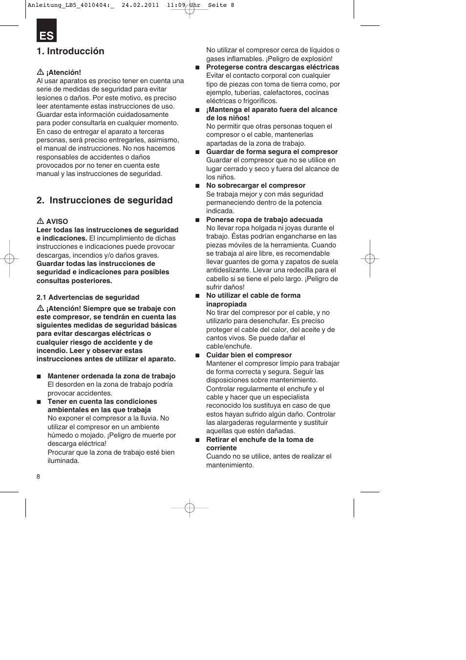 Introducción, Instrucciones de seguridad | Parkside PKO 270 B2 User Manual | Page 8 / 72