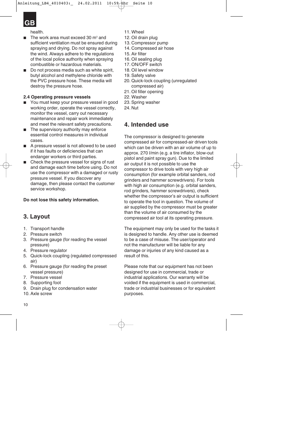 Layout, Intended use | Parkside PKO 270 B2 User Manual | Page 10 / 96