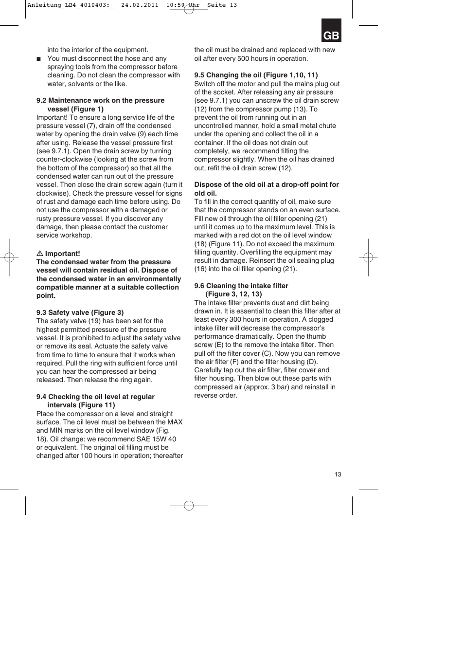 Parkside PKO 270 B2 User Manual | Page 13 / 96