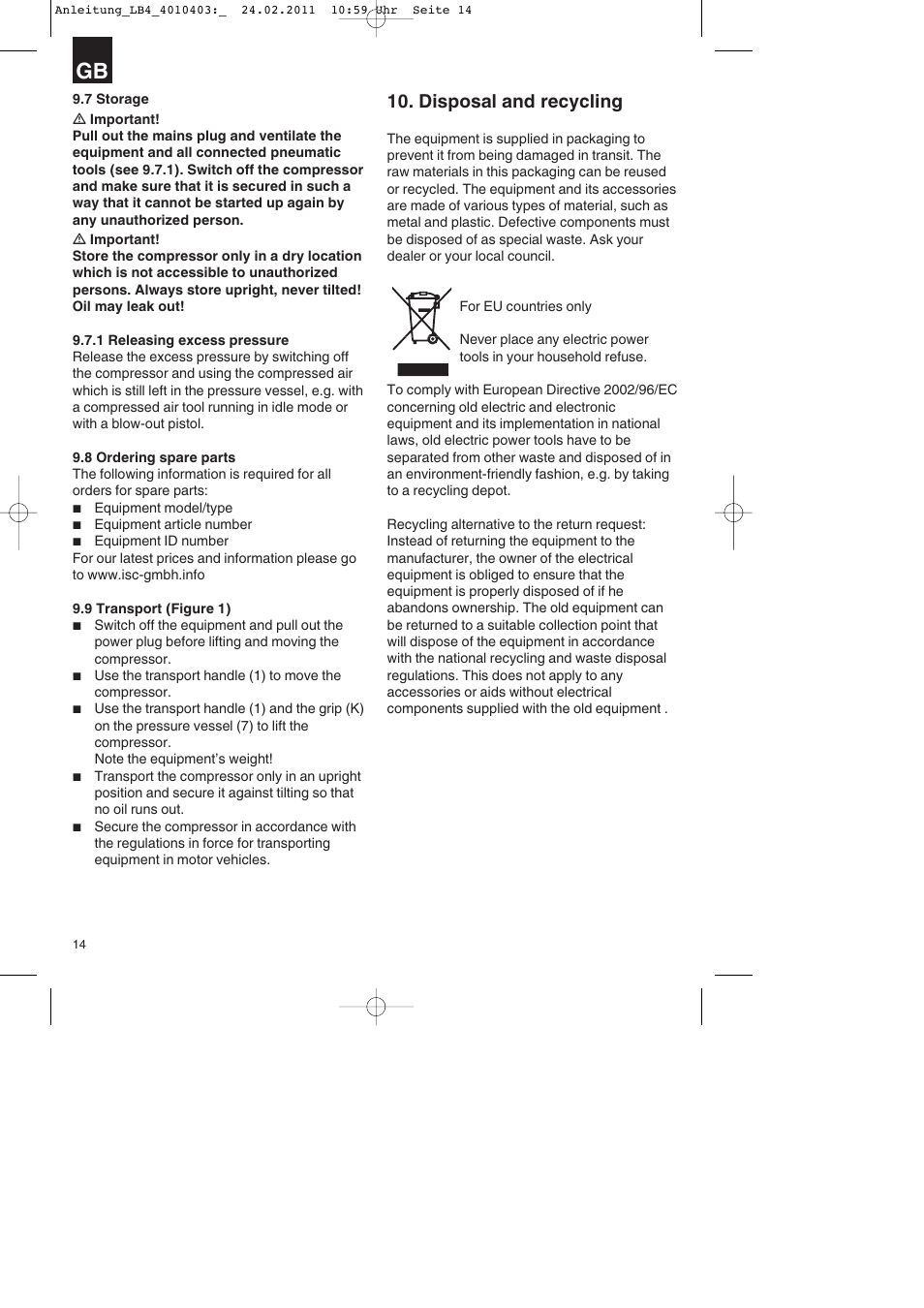 Disposal and recycling | Parkside PKO 270 B2 User Manual | Page 14 / 96