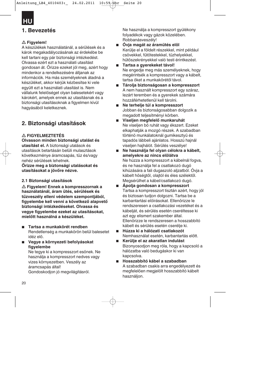 Bevezetés, Biztonsági utasítások | Parkside PKO 270 B2 User Manual | Page 20 / 96
