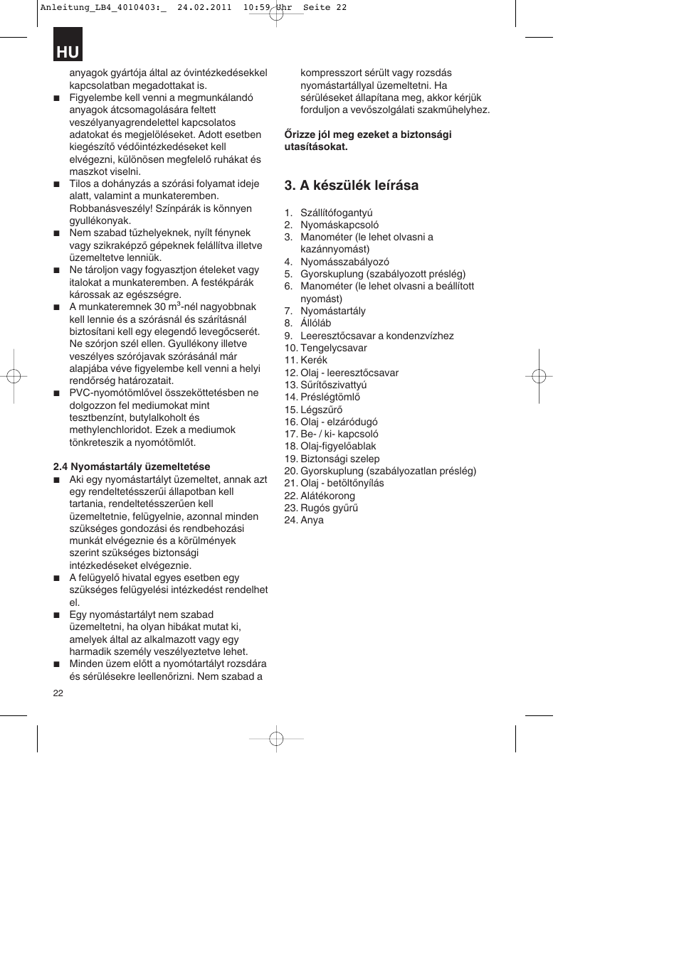 A készülék leírása | Parkside PKO 270 B2 User Manual | Page 22 / 96