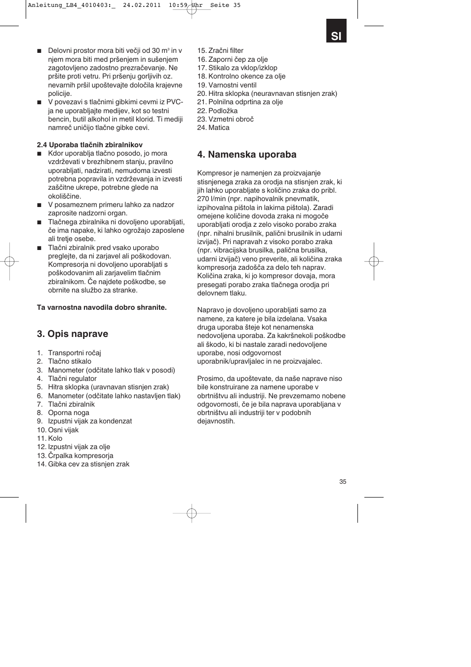 Opis naprave, Namenska uporaba | Parkside PKO 270 B2 User Manual | Page 35 / 96