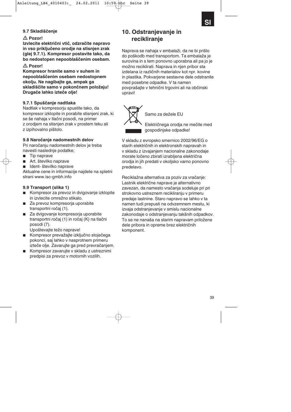 Odstranjevanje in recikliranje | Parkside PKO 270 B2 User Manual | Page 39 / 96