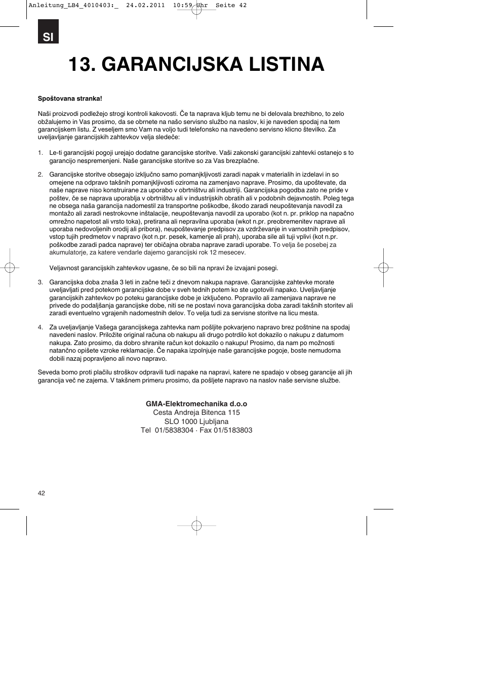 Garancijska listina | Parkside PKO 270 B2 User Manual | Page 42 / 96