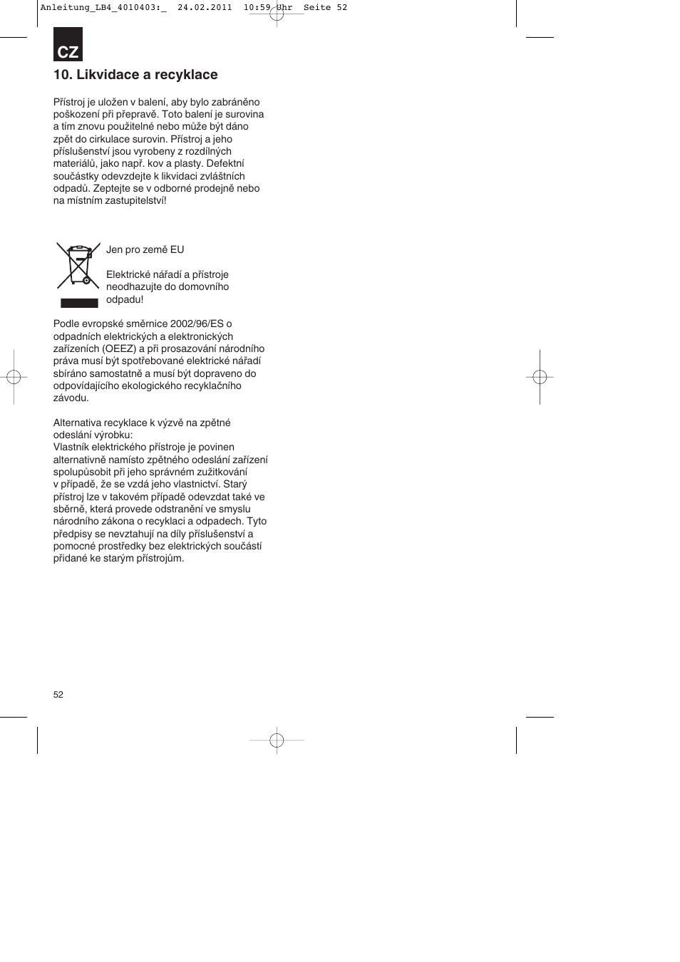 Likvidace a recyklace | Parkside PKO 270 B2 User Manual | Page 52 / 96