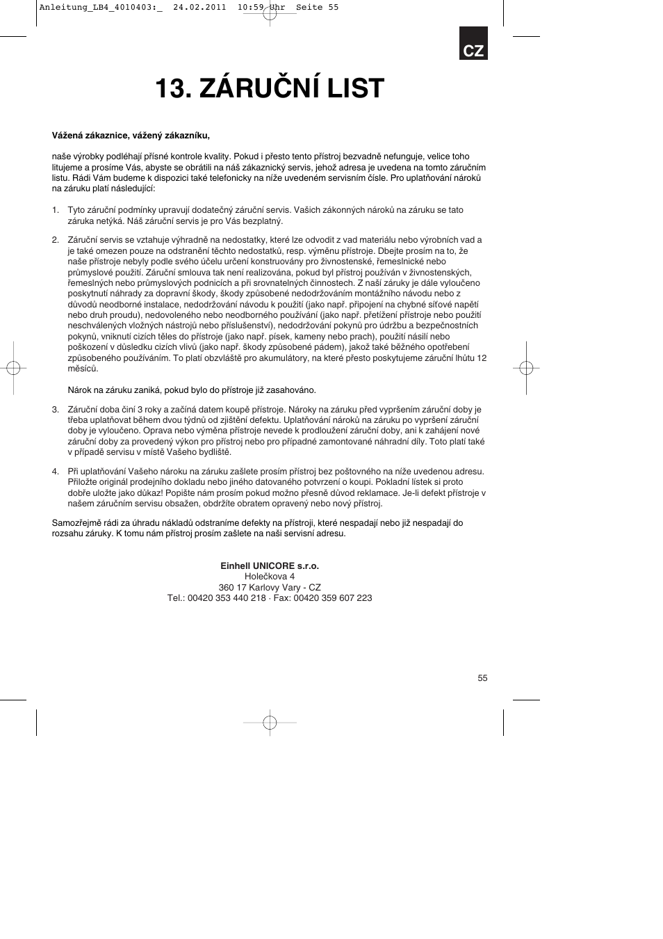 Záruční list | Parkside PKO 270 B2 User Manual | Page 55 / 96