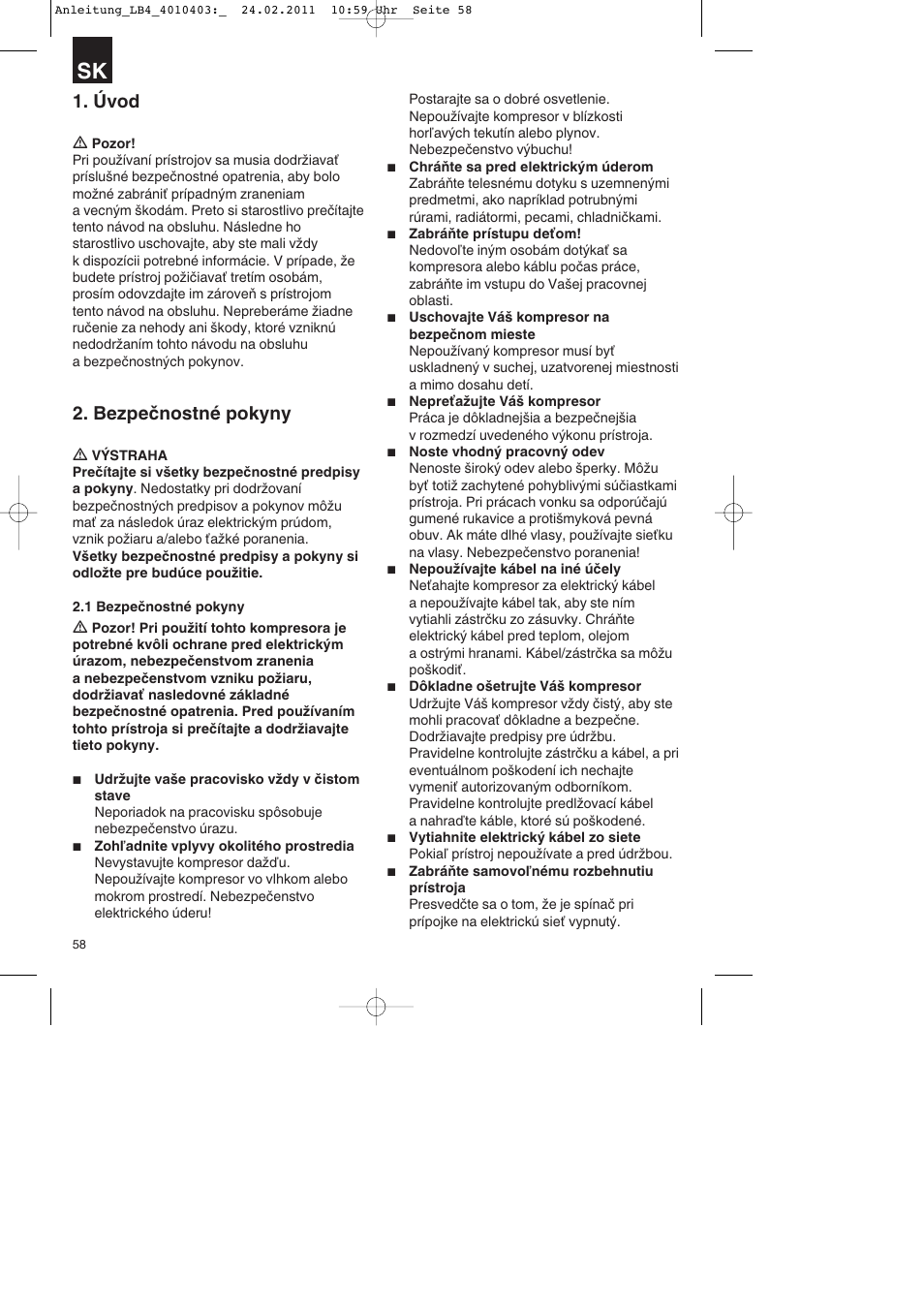 Úvod, Bezpečnostné pokyny | Parkside PKO 270 B2 User Manual | Page 58 / 96