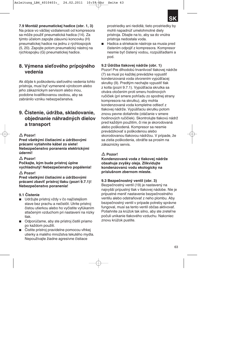 Výmena sieťového prípojného vedenia | Parkside PKO 270 B2 User Manual | Page 63 / 96
