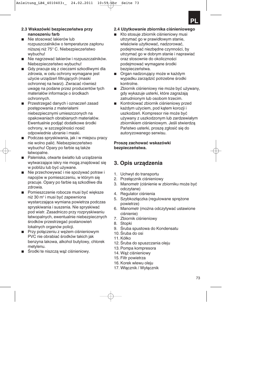 Opis urządzenia | Parkside PKO 270 B2 User Manual | Page 73 / 96