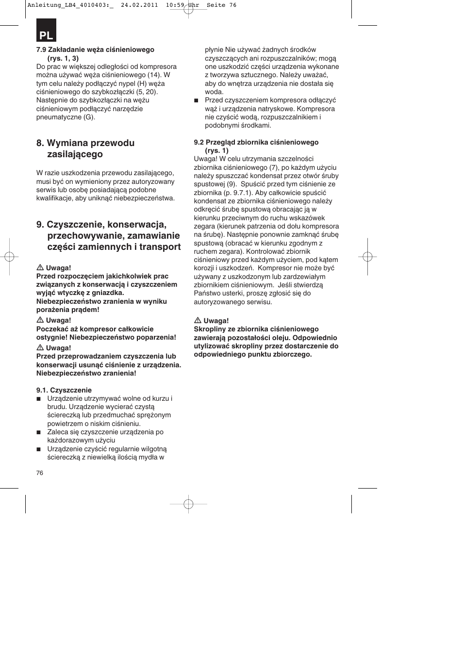 Wymiana przewodu zasilającego | Parkside PKO 270 B2 User Manual | Page 76 / 96