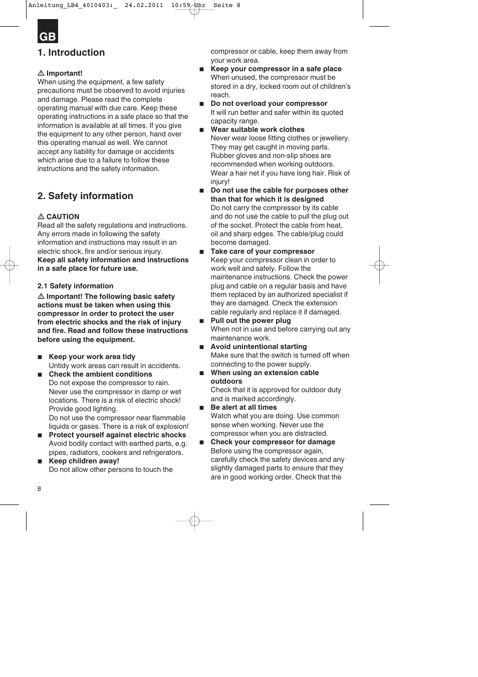 Introduction, Safety information | Parkside PKO 270 B2 User Manual | Page 8 / 96