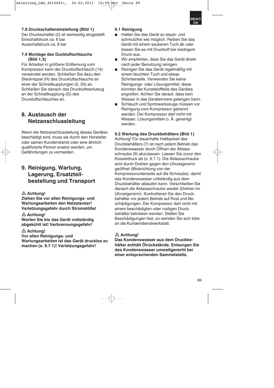 Austausch der netzanschlussleitung | Parkside PKO 270 B2 User Manual | Page 89 / 96