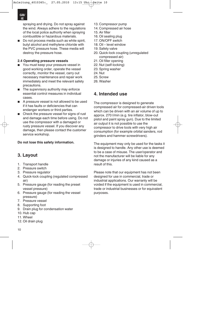 Layout, Intended use | Parkside PKO 270 A1 User Manual | Page 10 / 20