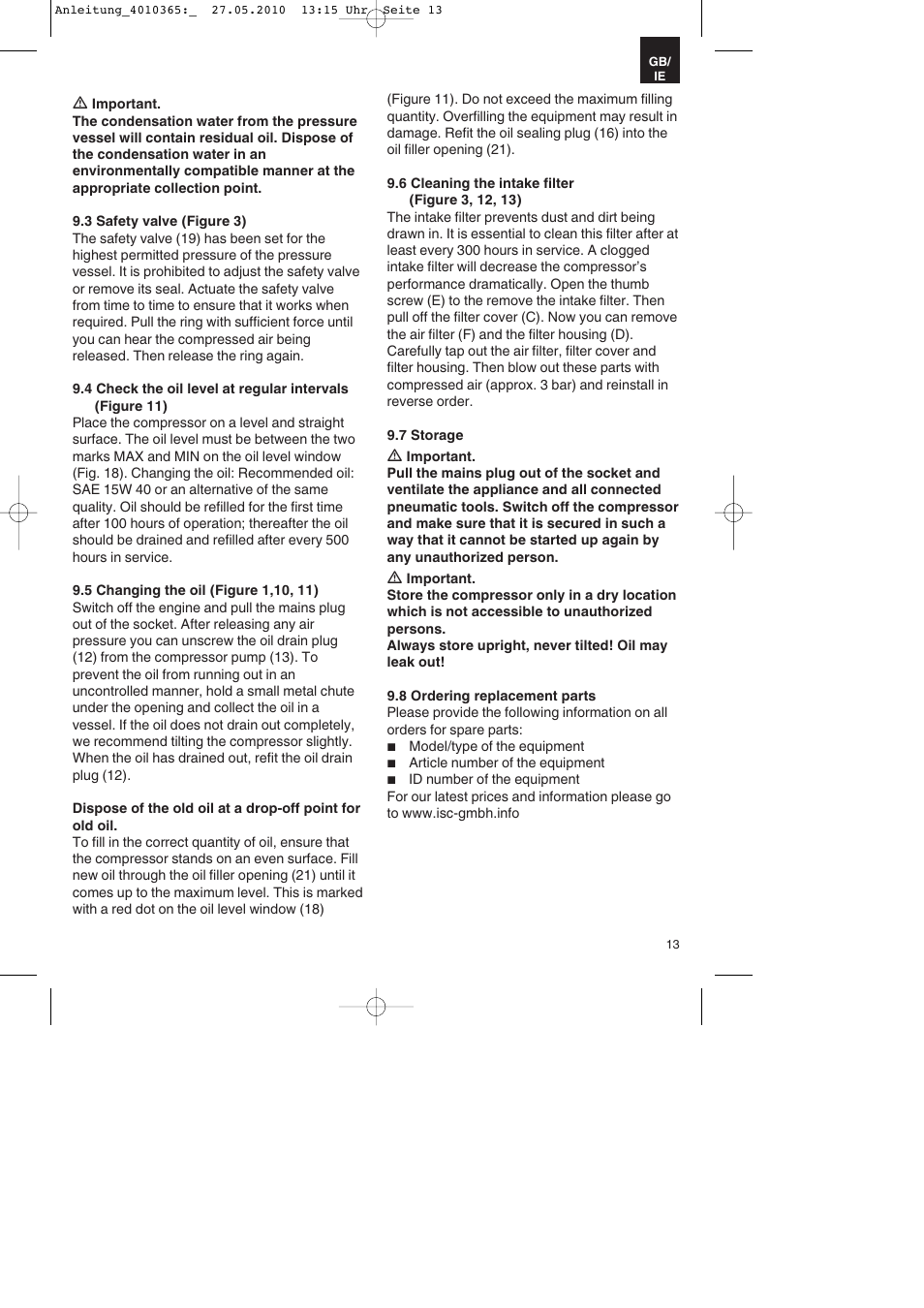 Parkside PKO 270 A1 User Manual | Page 13 / 20