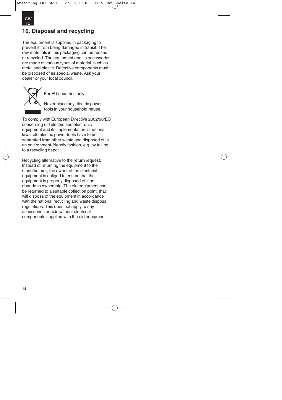 Disposal and recycling | Parkside PKO 270 A1 User Manual | Page 14 / 20